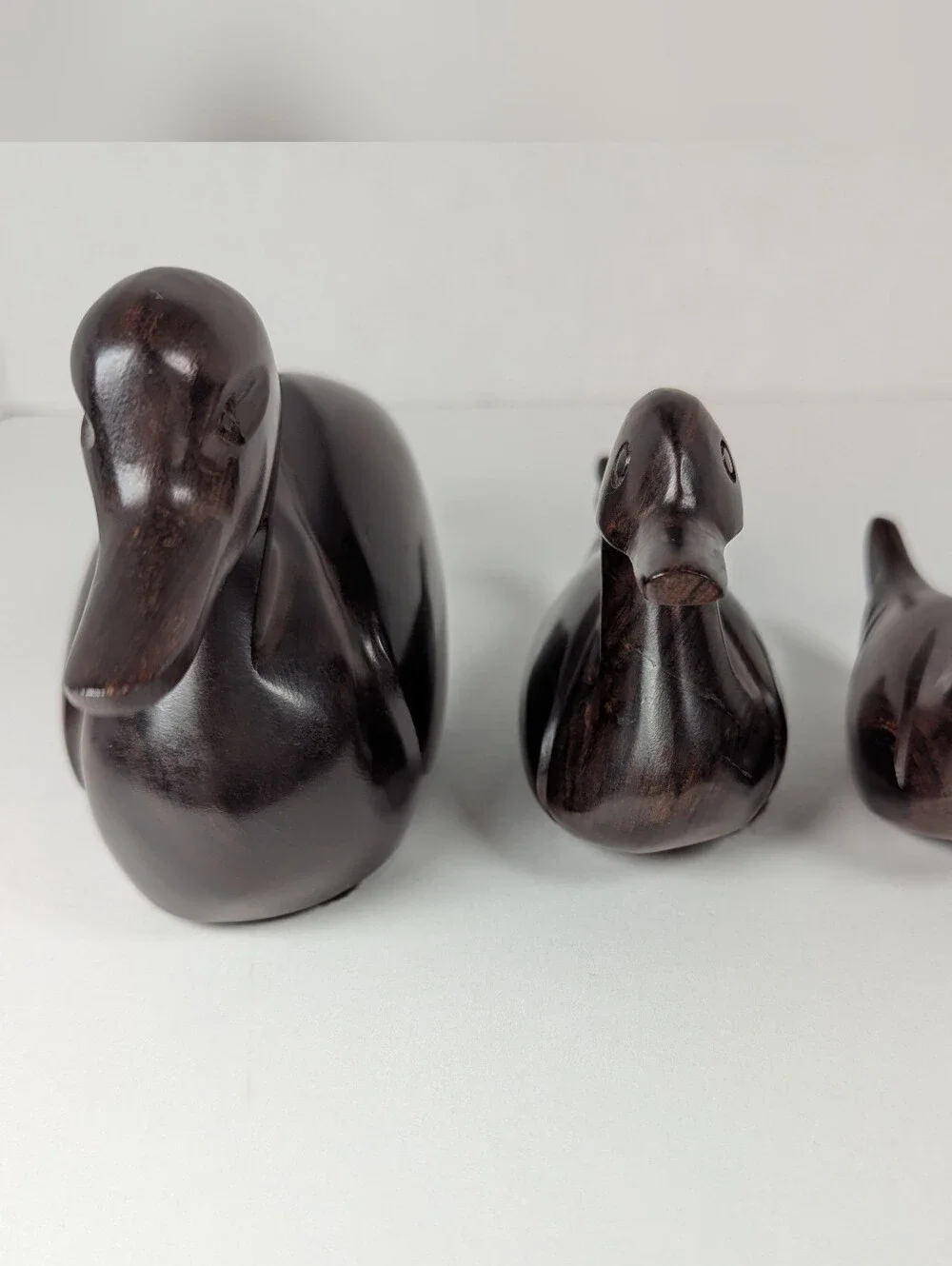 Vintage Set of 3 Carved Wooden Ducks Dark Hardwood Chinese 9